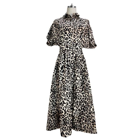 Anthropologie Exquise Tobie Button-Front Pleated Midi Shirt Dress Leopard Print - Picture 1 of 10